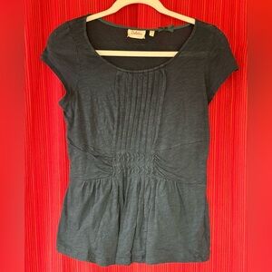 Deletta Deep Teal Green Gathered Waist Cotton Cap Sleeve shirt - Size M